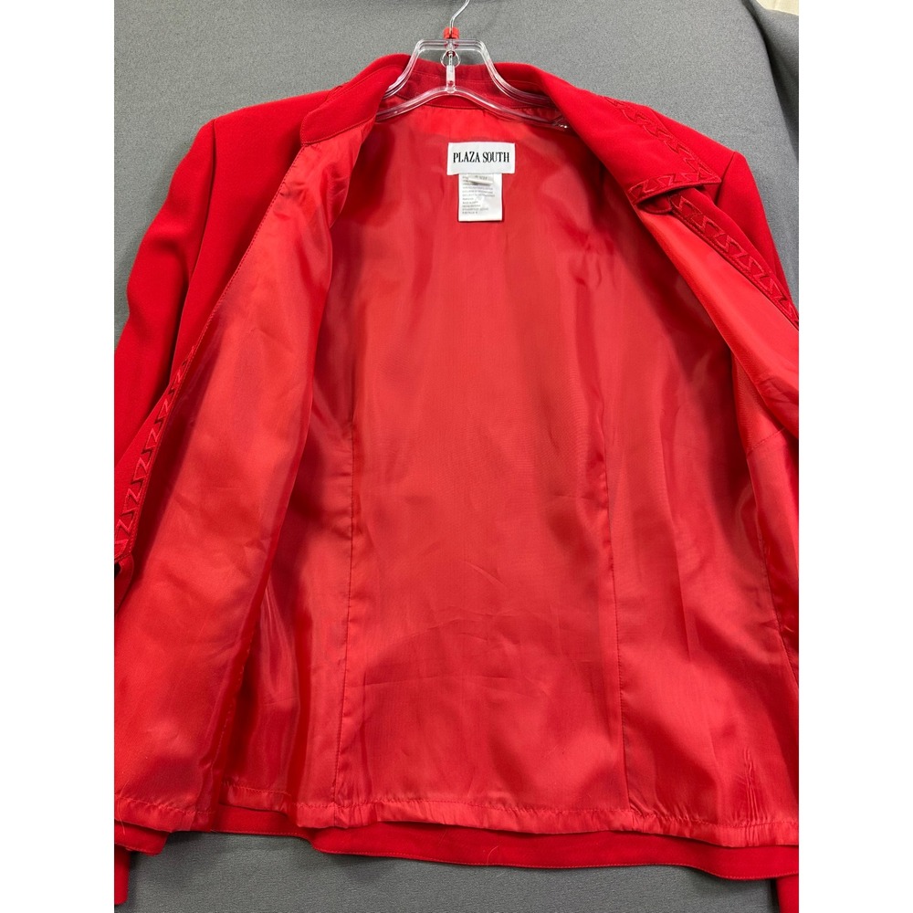 Plaza South Red Wrap Jacket Embroidered Trim Side Tie Blazer Size 8 0225445 - Picture 9 of 14